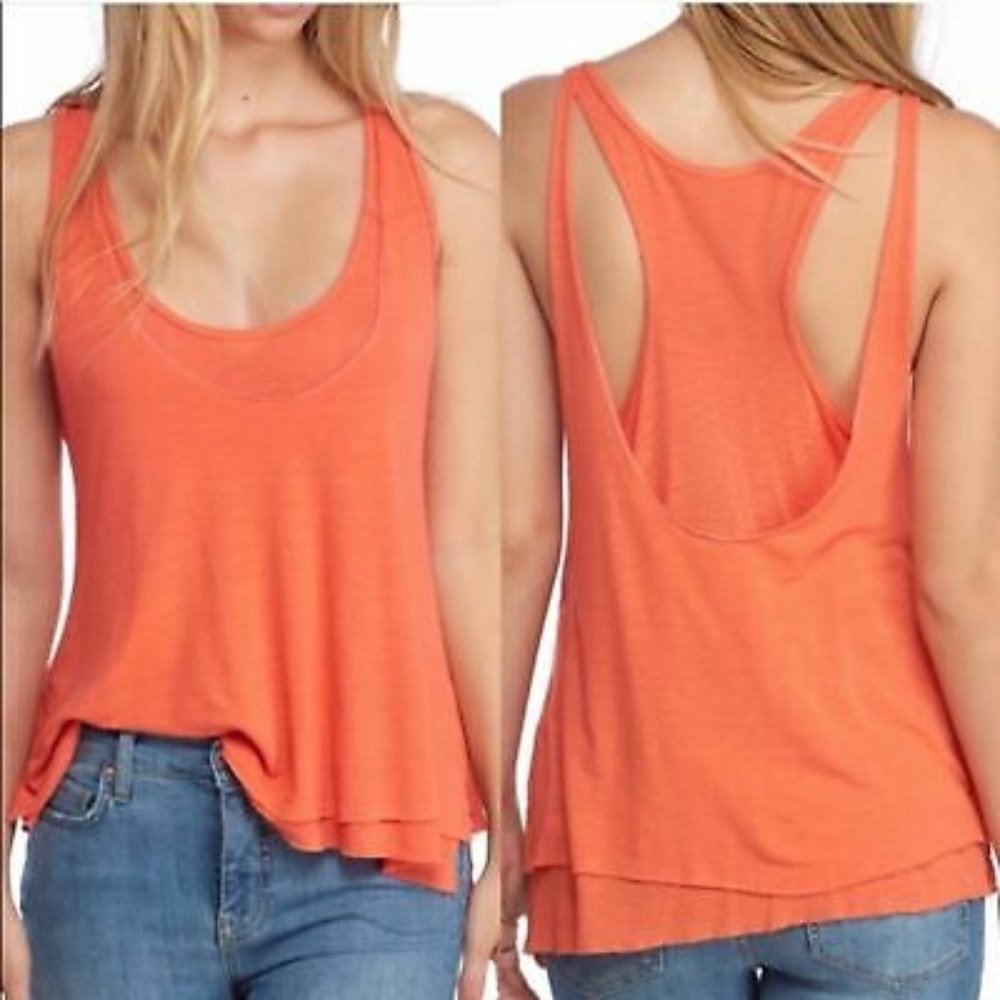 Free People Orange Karmen Layered Tank